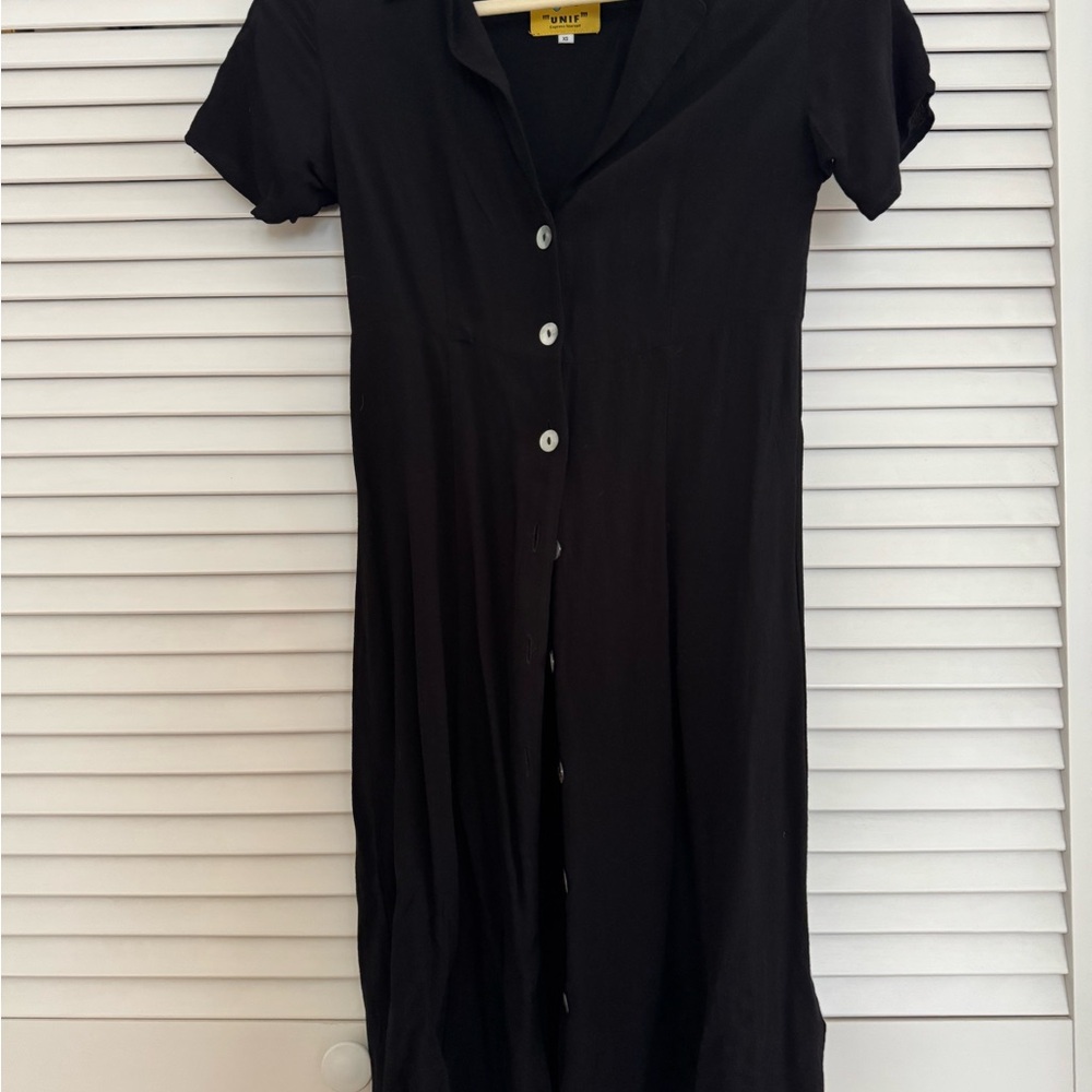 UNIF Black Midi Button-Up Dress